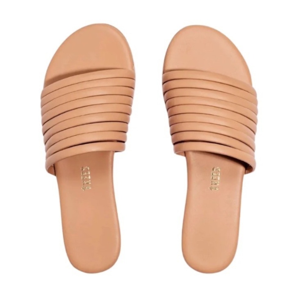 TKEES Caro Slide Sandals Womens 8 Pout Nude Leather Flat Multi Strap Sandals